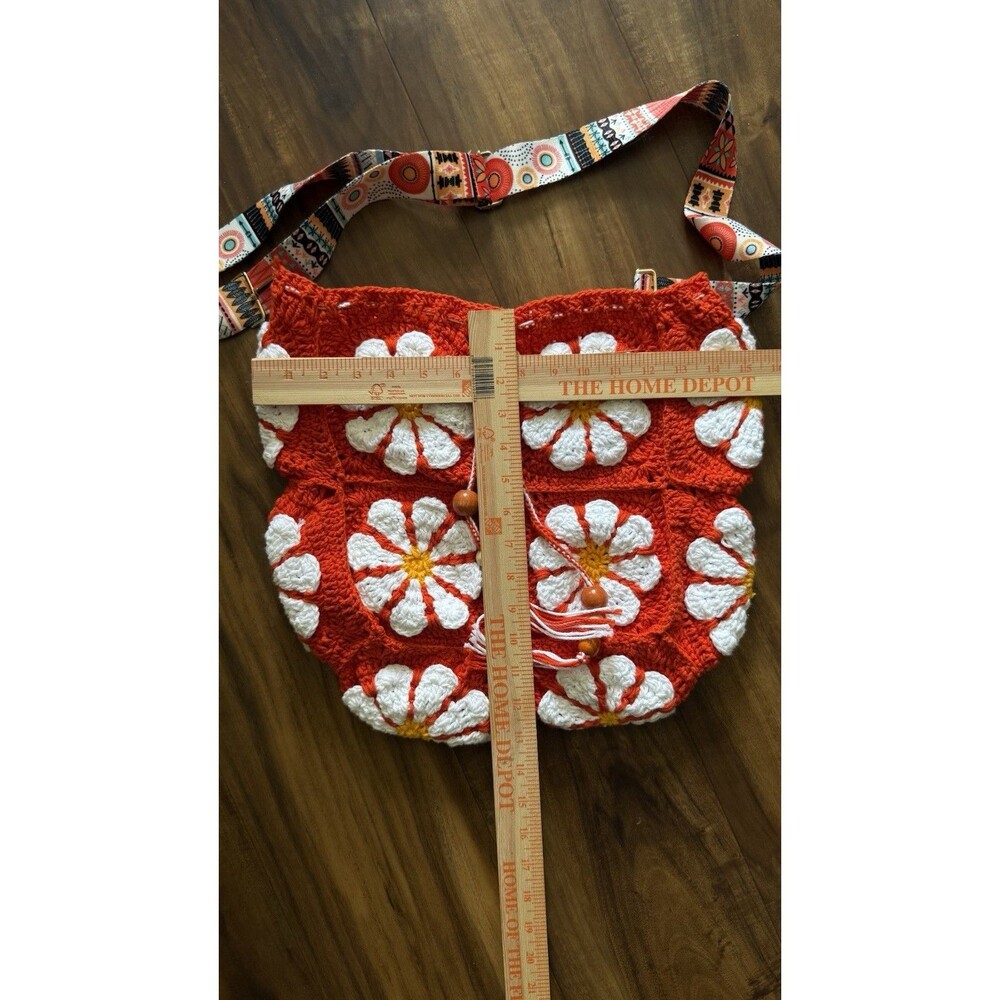 Hand Crocheted Daisy Shoulder Bag + Adjustable Strap | Mom Gift | Boho | Hippie - Picture 9 of 9